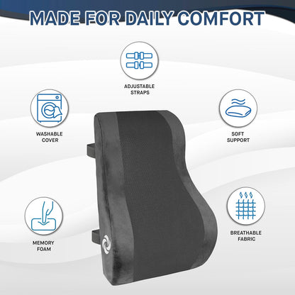 Samsonite Ergonomic Lumbar Support Pillow for Office Chair and Car Seat - Memory Foam Back Support Lumbar Pillow, Premium Cushion Chair Support for Lower Back Pain Relief and Versatile Use (Navy)