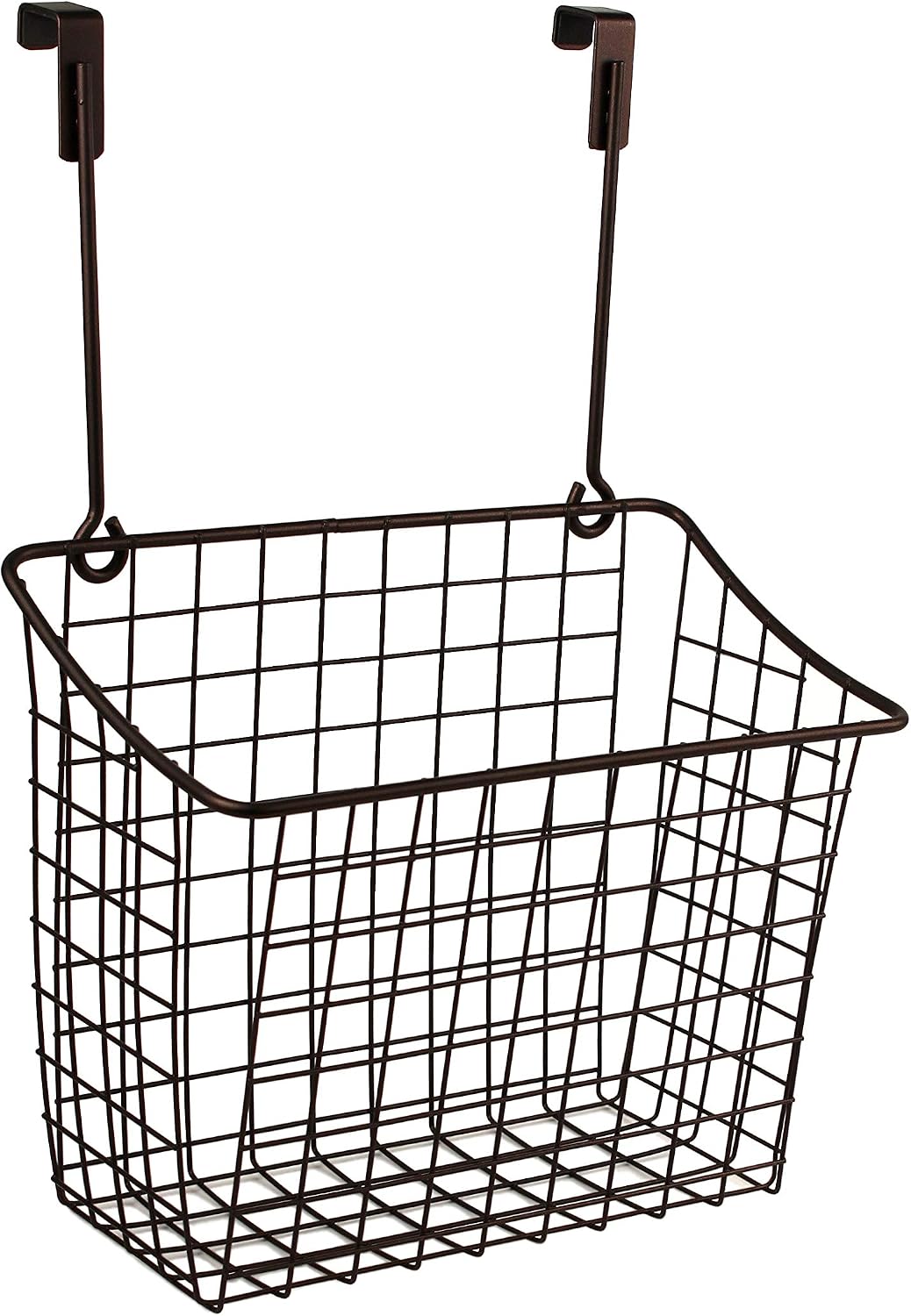 Spectrum Hanging Baskets for Organizing (Large, Satin Nickel) - Grid Over the Cabinet Wire Basket for Kitchen or Bathroom - Door Hanging Storage Organizer for Cleaning Supplies, Washcloths, & Towels