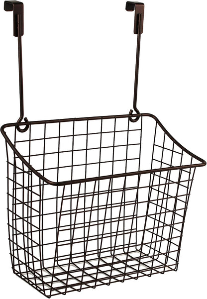 Spectrum Hanging Baskets for Organizing (Large, Satin Nickel) - Grid Over the Cabinet Wire Basket for Kitchen or Bathroom - Door Hanging Storage Organizer for Cleaning Supplies, Washcloths, & Towels
