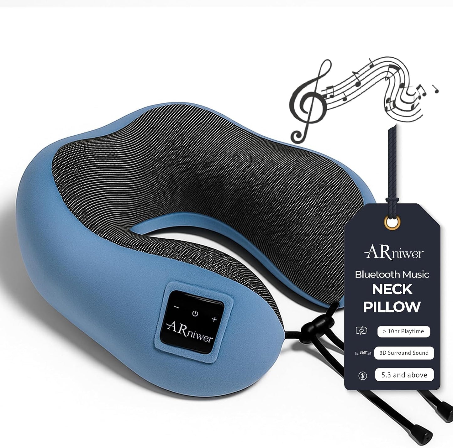Bluetooth Music Semicircular Neck Pillow Wireless Bluetooth Speaker Suitable Airplane,Bus,Train,Car,Office,and Outdoor Camping for Sleeping, Resting The Best Travel Essentials. (Black)