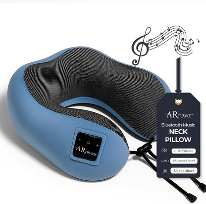 Bluetooth Music Semicircular Neck Pillow Wireless Bluetooth Speaker Suitable Airplane,Bus,Train,Car,Office,and Outdoor Camping for Sleeping, Resting The Best Travel Essentials. (Black)
