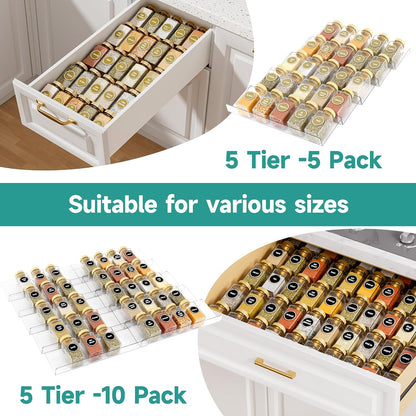 MIUKAA Clear Acrylic Spice Drawer Organizer, 4 Tier Seasoning Jars Drawers Insert, Kitchen Spice Rack Tray for Drawer/Countertop (Jars not included)
