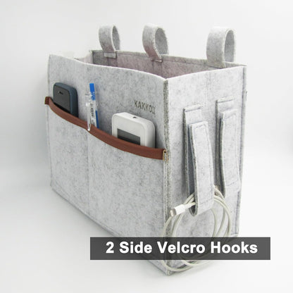 Bedside Caddy, Felt Bedside Storage Organizer, Hanging Storage Bag, Chair Organizer Caddy, Remote, Magazine, Drink Bottle Holder for Hospital, Dorm Bed, Baby Stuff, Office (Light Grey Small)