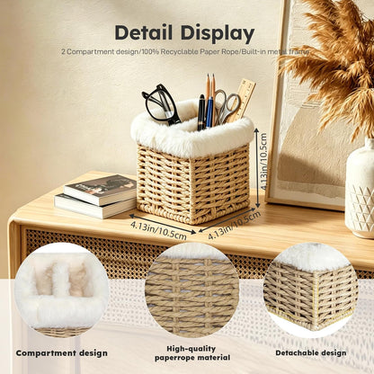 Glasses Holder, Paper Rope Plush Lined Eyeglass Holder Stand 2 slots Eyeglasses Storage Organizer for Nightstand Desk