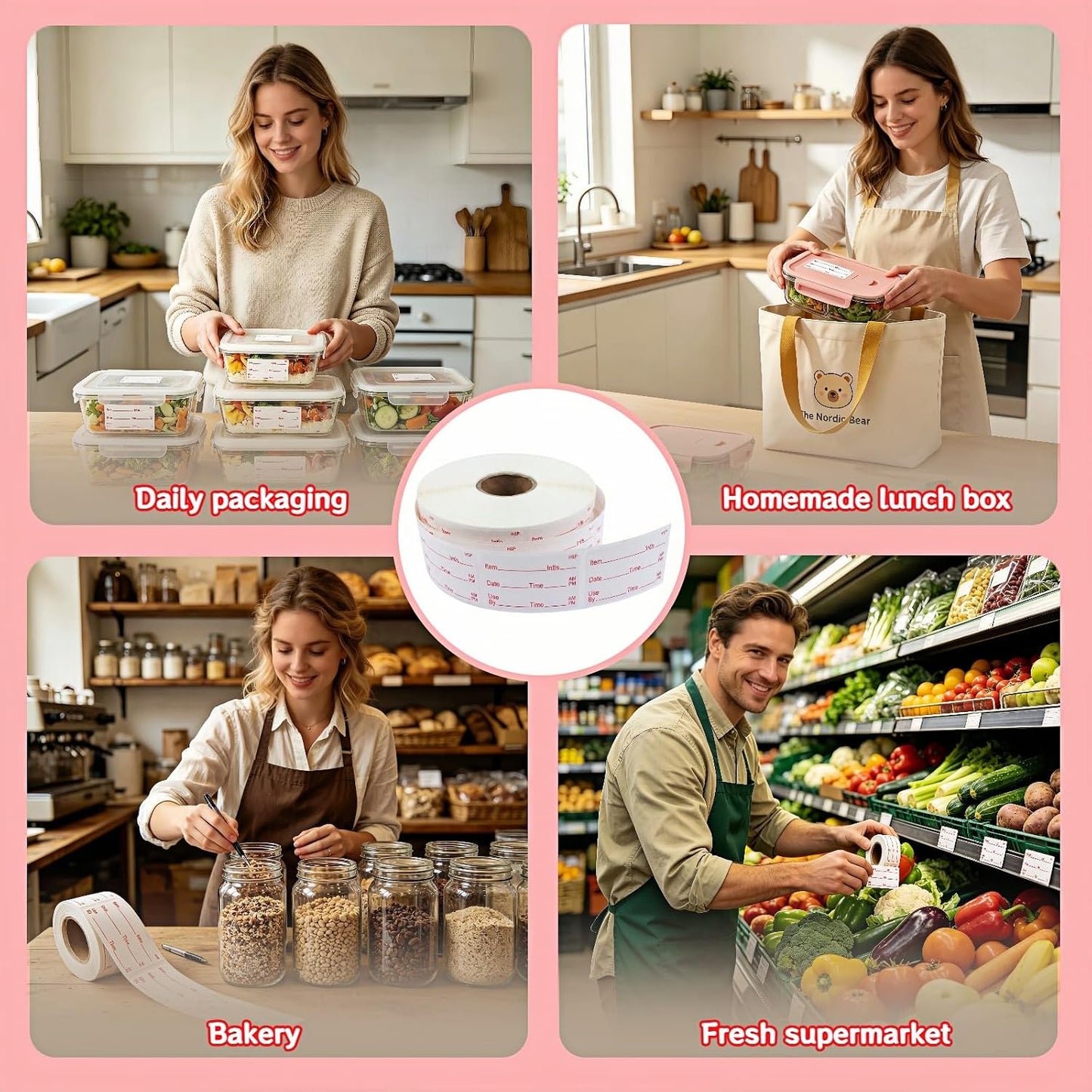 Food Storage Labels, 500 Per Roll, 1.97x0.98 Inch, Waterproof and Oil-Proof, Writable Date Stickers for Kitchen, Restaurant, Freezer Containers