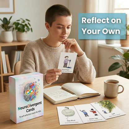 NeuroDivergent Cards - 75 Self-Reflection Therapy Cards for NDs, Autism & ADHD Tools for Adults, Teens, Coping Skills, Emotional Regulation, Mental Health Games & Therapist Gifts