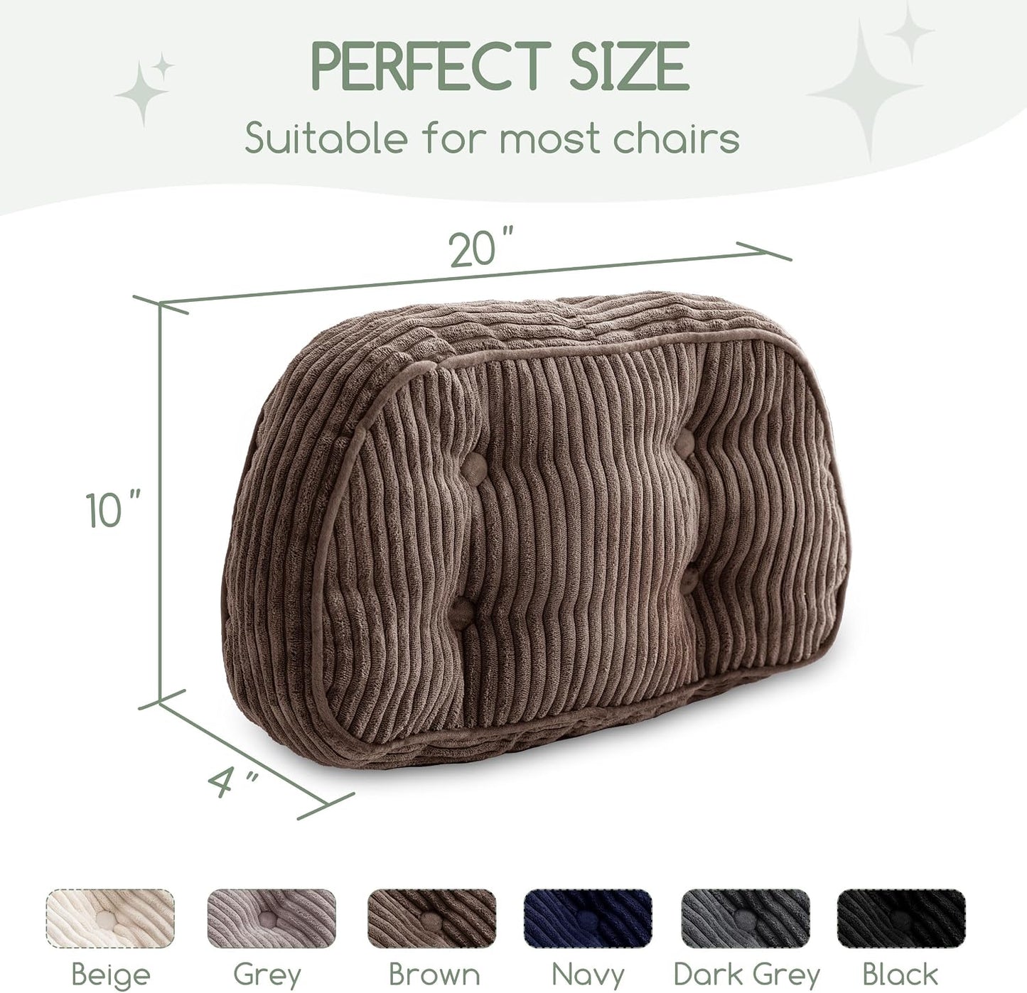 HIGOGOGO Lumbar Support Pillow for Recliner Chair/Accent Chair/Couch/Office Chair, Tufted Corduroy Back Support Cushion for Elderly, Recliner Cushions for Back Rest, Pain Relief, Reading, Dark Grey