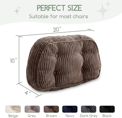 HIGOGOGO Lumbar Support Pillow for Recliner Chair/Accent Chair/Couch/Office Chair, Tufted Corduroy Back Support Cushion for Elderly, Recliner Cushions for Back Rest, Pain Relief, Reading, Dark Grey
