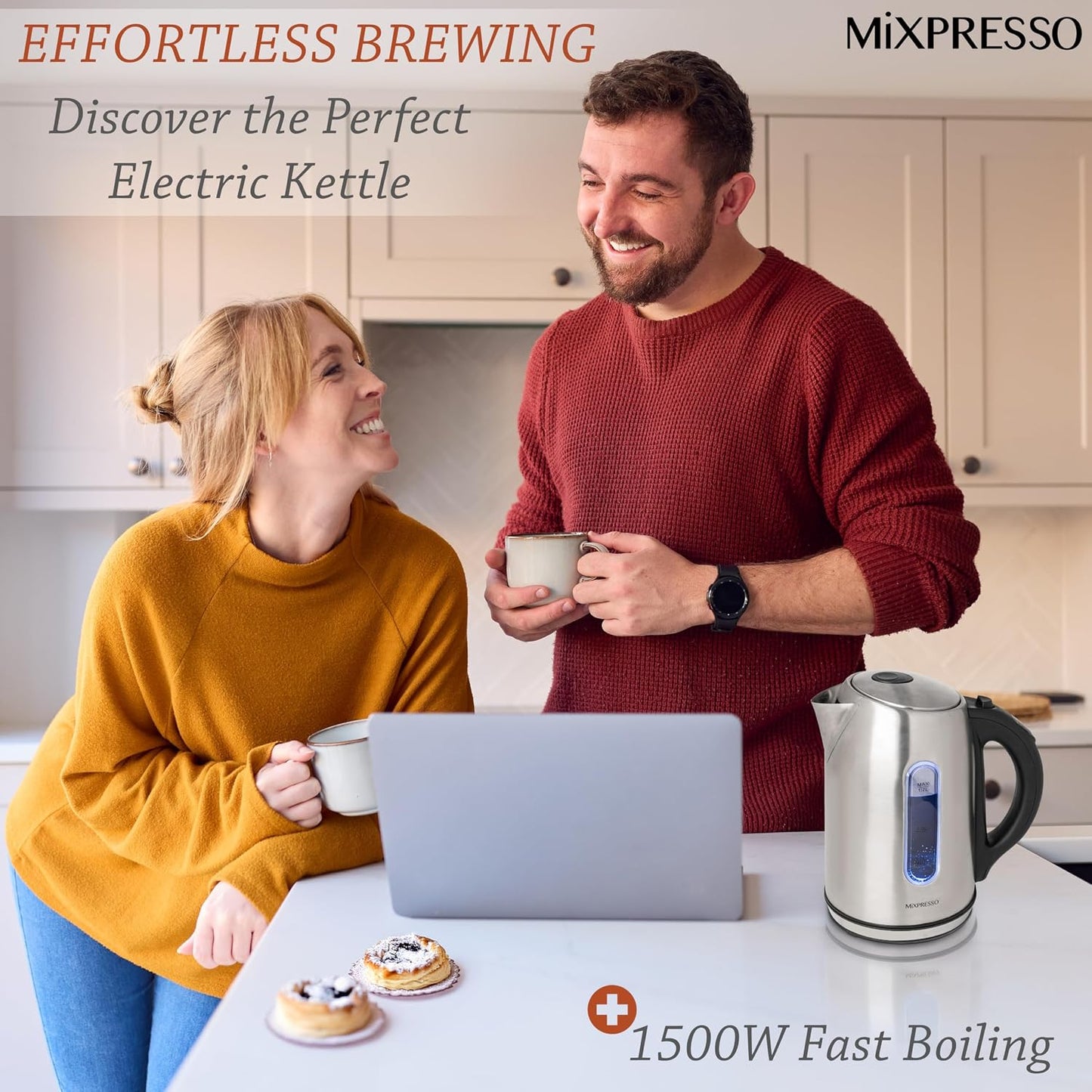 Mixpresso Electric Kettle Temperature Control, Hot Water Kettle Electric, Cordless 1 Liter Capacity, Keep Warm & LED Indicator, Auto-Shutoff, Boil-Dry Protection, Stainless Steel Electric Kettle