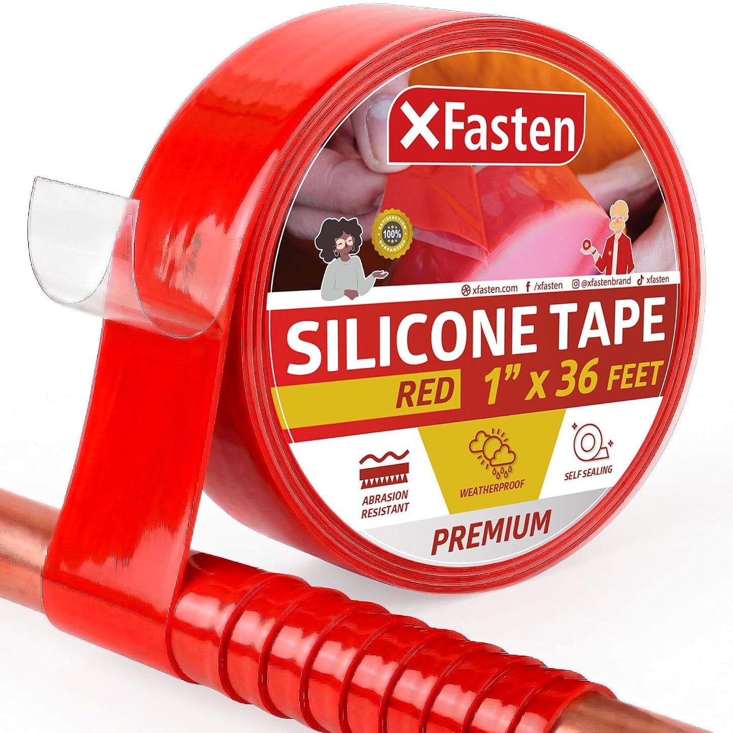 XFasten Self Fusing Silicone Tape Waterproof – 1" x 36 Feet Black, Self Amalgamating Tape, Silicone Rubber for Plumbing, Sealing Pipes, Hose Repair, Outdoor Coax and Electrical Cables – Weatherproof