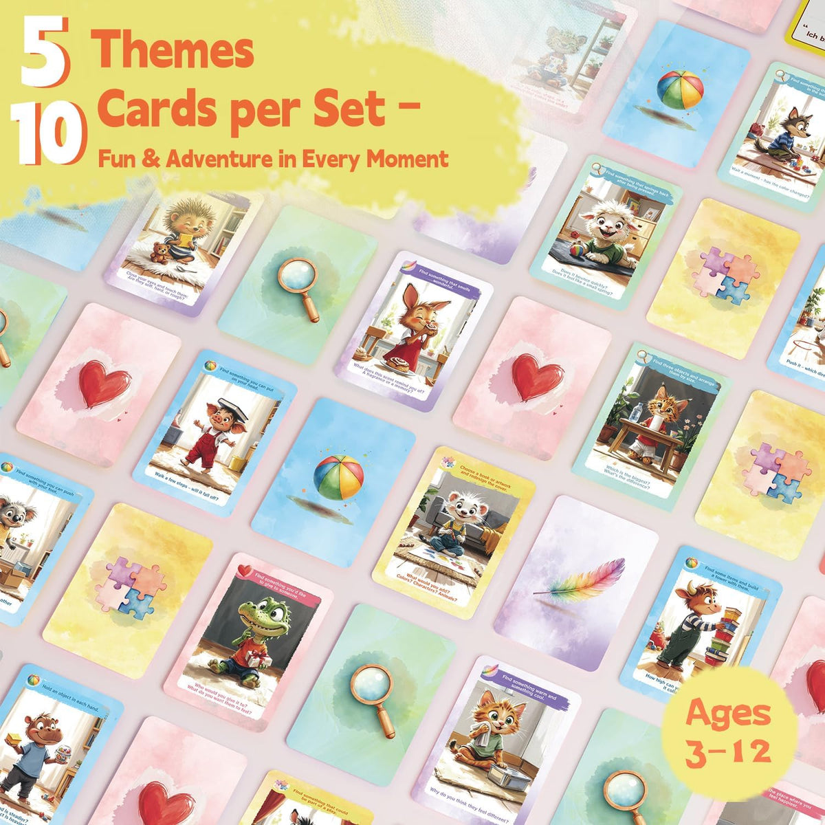 50 Indoor Discovery Cards for Kids 3–12 – Montessori Screen-Free Activity Set | 5 Themes | Spinner & Reward Stickers | Fun Game for Home & School Stocking Stuffers