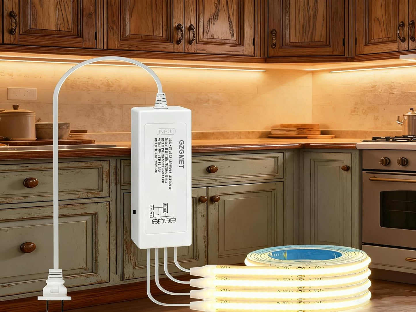 4 x 5Ft Under Cabinet Lights Kit, Motion Sensor COB LED Strip,for Kitchen Cabinets,Cupboards, Closets, Stairs, Pantry,Shelf, Desk, and Bed (Warm White 3000K, 4 * 5Ft)