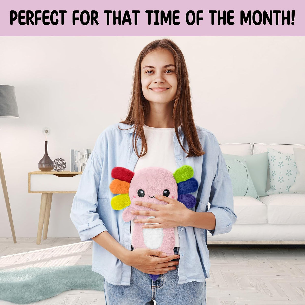 Axolotl Unscented 2Lbs Heating Pad for Neck Shoulders and Back Wrap Microwavable, Heatable 22.5" Cute Warm Stuffed Animals Neck Warmer - Axolotl Gifts for Women Girls and Kids