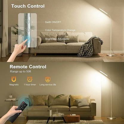 Yikuneng Dimmable LED Floor Lamp, Super Bright Reading Lamps Floor Standing lamp with Remote & Touch Control, Stepless Dimming & 2700K-6500K Color Temperature, for Living Room Bedroom Office, Black
