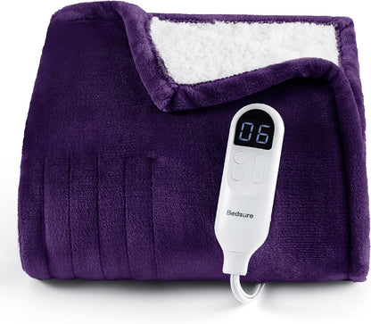 Bedsure Heated Blanket Throw Blanket with Preheat Function - Fast Heating Electric Blanket, Soft Flannel Throw with 6 Time Settings(Up to 10H), 6 Heating Settings, Gifts for Grandma (50"x60", Grey)