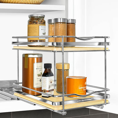 LYNK PROFESSIONAL® Pull Out Spice Organization for Cabinets - 4-3/8 inch Wide – Spice Rack for Inside Cabinets, Slide Out Spice Rack Organizer for cabinet – Pull Out Spice Rack, Sliding 2 Tier Chrome