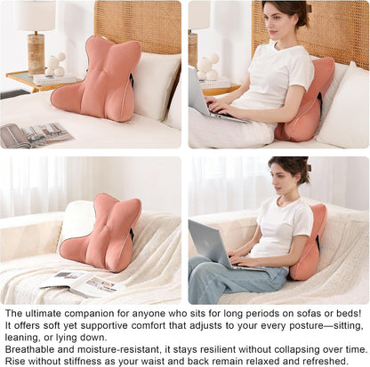 Lumbar Support Pillow(Pat. Pend) – Multi-Functional Ergonomic Back Cushion for Sofa Chair, Car Seat & Sofa, Reading Pillow with Firm Multi-Zone Support to Relieve Lower Back Pain, Misty White