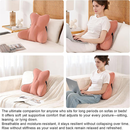 Lumbar Support Pillow(Pat. Pend) – Multi-Functional Ergonomic Back Cushion for Sofa Chair, Car Seat & Sofa, Reading Pillow with Firm Multi-Zone Support to Relieve Lower Back Pain, Misty White