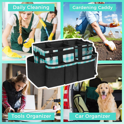 SCAVATA Wearable Cleaning Caddy, Cleaning Caddy Supplies Organizer with Handle & Shoulder Straps for Housekeepers, Under Sink & Car Cleaning Tool Organizers Bag with 4 Foldable Divider (NavyBlue)