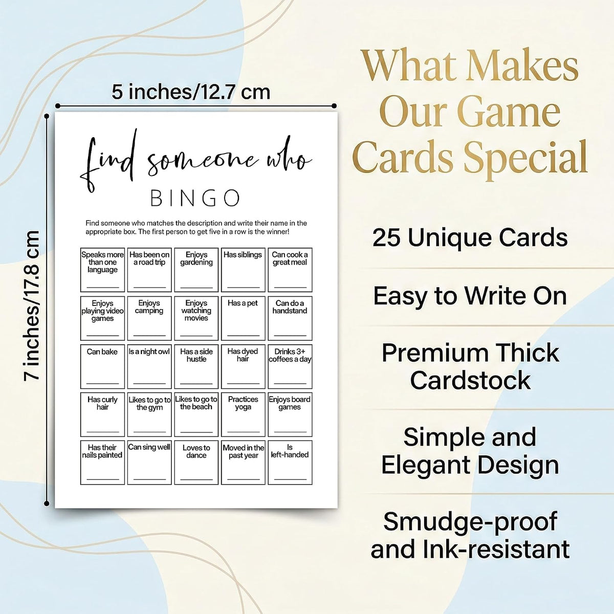 Find Someone Who Bingo Cards, 25 Unique 5x7 Sheets, Get to Know You Activity, Team Building Games for Work, Ice Breakers Games for Office Party-A04