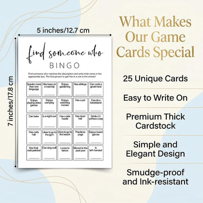 Find Someone Who Bingo Cards, 25 Unique 5x7 Sheets, Get to Know You Activity, Team Building Games for Work, Ice Breakers Games for Office Party-A04