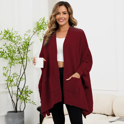 Wearable Blanket Sherpa Poncho Unique Office Work Warm Cozy Shawl TV Throw Blankets, Plush Cape Wrap for Adults