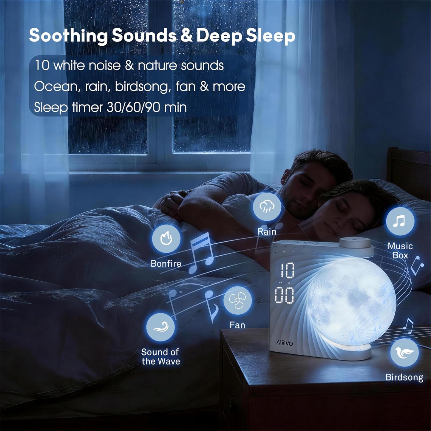 AIRIVO Alarm Clock for Bedrooms, Sunrise Alarm Clock Wake Up Light for Kids Teens, White Noise Sound Machine, Moon Light Dual Alarms for Heavy Sleepers, Night Light Clock for Preppy Room Decor