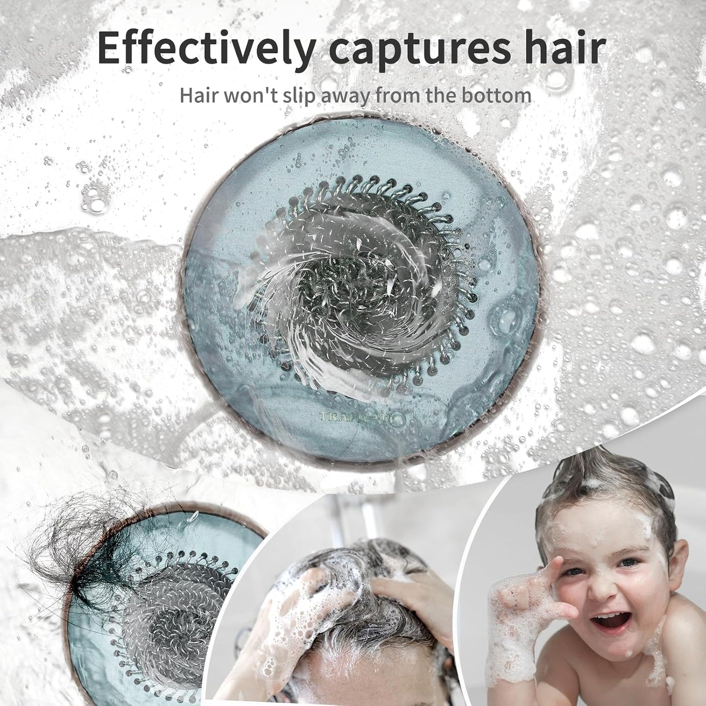 TRAPMATE Shower Drain Hair Catcher, 4.4" Anti-Clogging Bathtub Drain Cover | Easy Flip Cleaning, Traps Hair with Fast Drainage, Anti-Slip Drain Protector Fits Regular & Pop-up Drains (Patented Product)