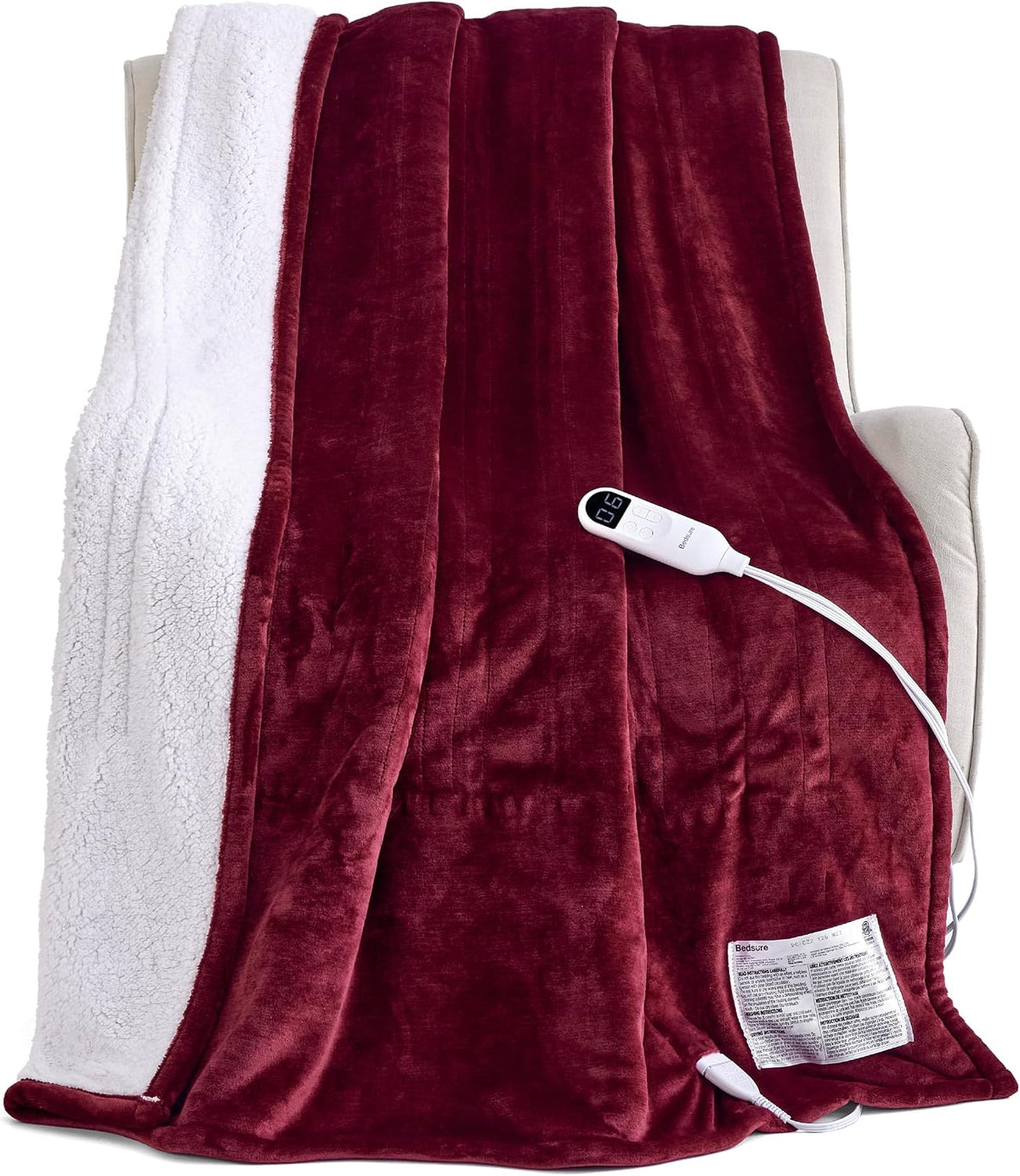 Bedsure Heated Blanket Throw, Soft Electric Blanket with Preheat, Cream