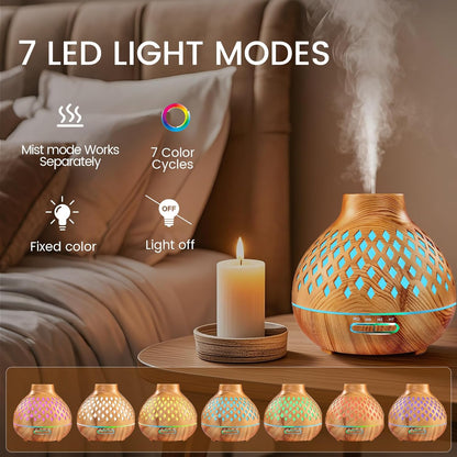 Aeshory Aromatherapy Diffuser & 12 Essential Oils Set, 550ML Aromatherapy Diffuser for Home, Ultrasonic Cool Mist Humidifier with Remote Control 4 Timer 7 Color LED Light, Waterless Auto Off, Dark