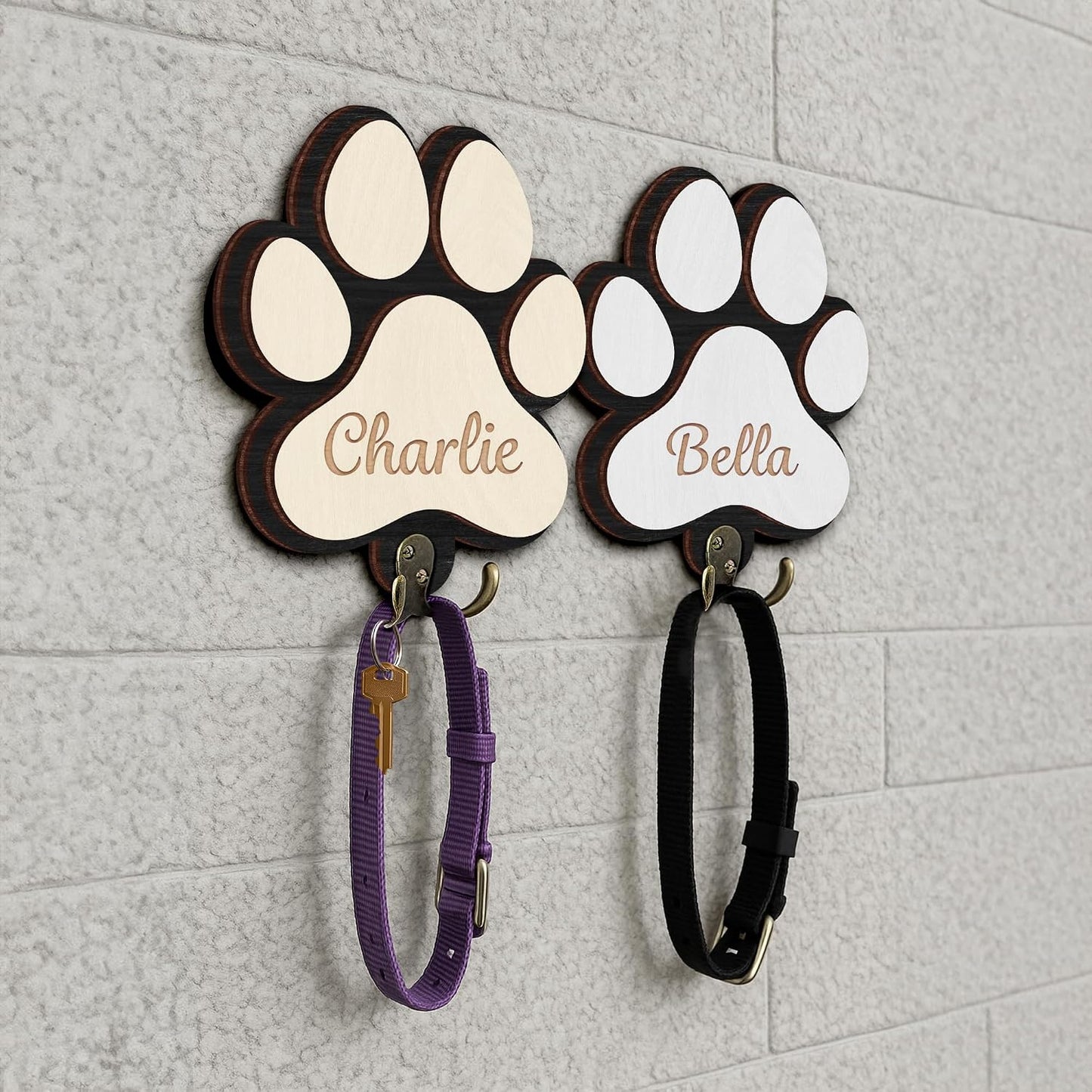 Dog Leash Holder Wall Mount, Pet Harness Hanger with Scrabble Letters, Dog Collar Organizer for Entryway, Memorial Cat Leash Holder for Wall, Pet Loss Gifts, Keepsake, Home Decor PF212-NAT