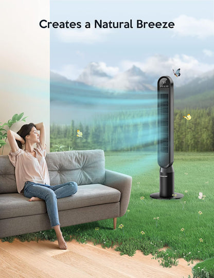 VAGKRI Tower Fan for Bedroom, 42 Inch Quiet Floor Fan with 135° Vertical 90°Oscillation Fans for Indoors, 4 Modes, 4 Speeds, 15H Timers Standing Bladeless Fans with Remote Black