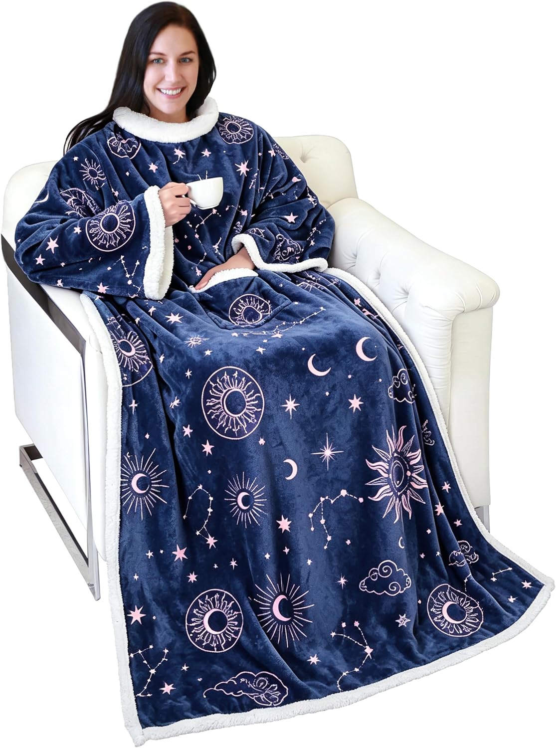 Catalonia Sherpa Wearable Blanket with Sleeves and Pocket for Adults