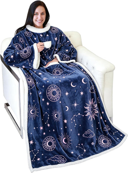 Catalonia Sherpa Wearable Blanket with Sleeves and Pocket for Adults