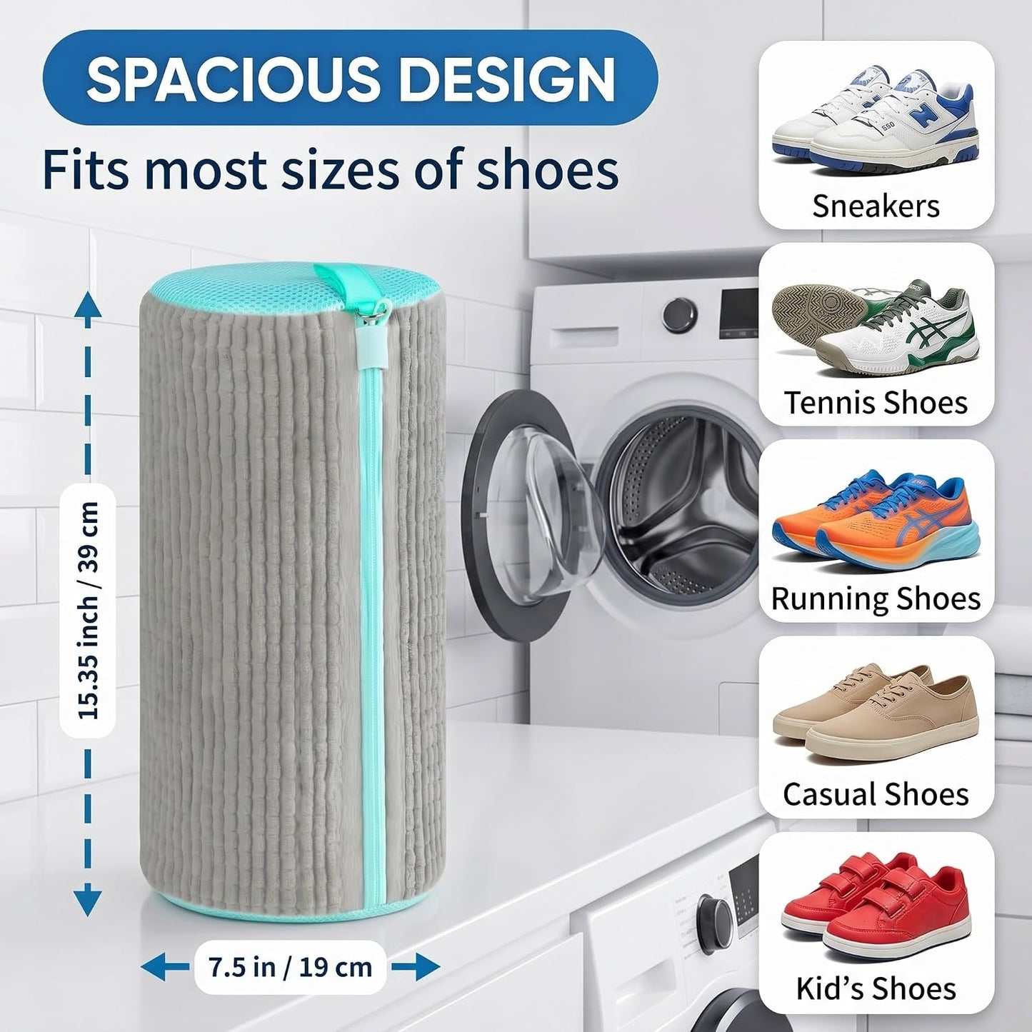 Shoe Washing Machine Bag Laundry Shoe Bag for Washer and Dryer, 2pc Reusable Shoe Cleaning Bag for Sneakers with Secure Locking Zipper