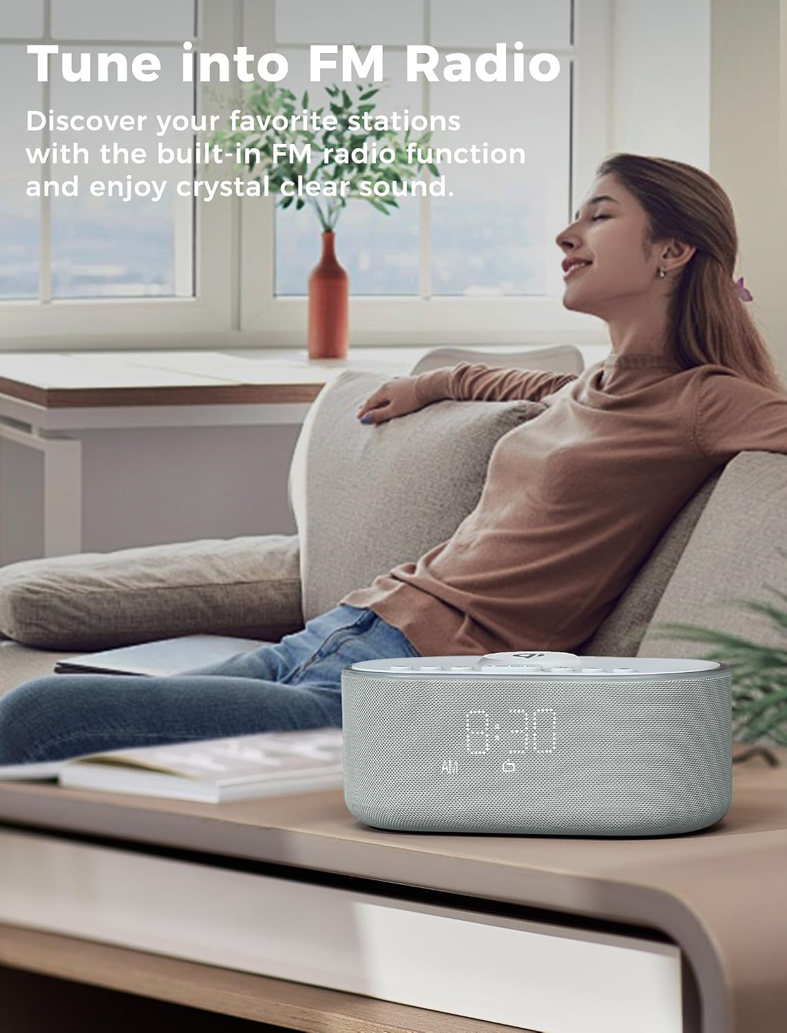 Odokee Qi Certified Wireless Charging Alarm Clock Radio for Bedroom