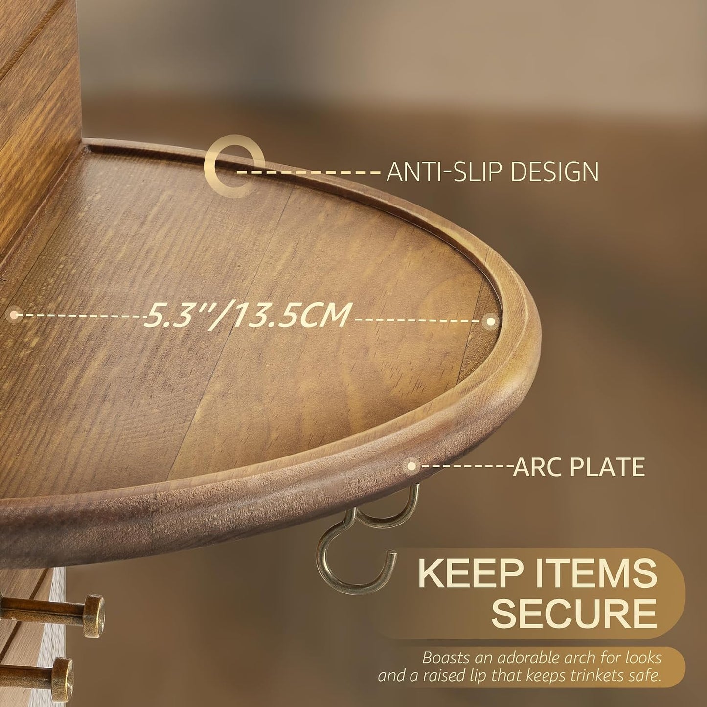 Rebee Vision Pine Wood Round Key Holder Wall Mount for Home Decor, Brown | Round Corner, Key Hooks for Dog leashes & Sunglasses, Display Shelf for Plant & Letters, Mail Organizer, Home Essentials
