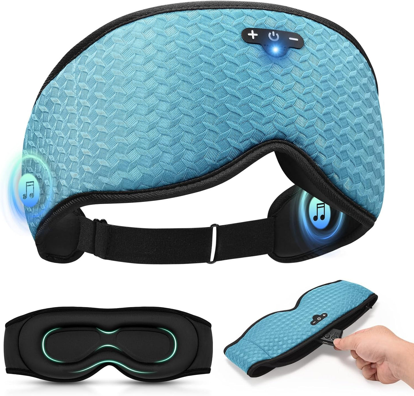 3D Contoured Sleep Mask with Bluetooth Headphones, Adjustable Blackout Sleeping Mask, Easy Installation Sleeping Headphones with Ultra-Thin Stereo Speakers for Men, Women - Black