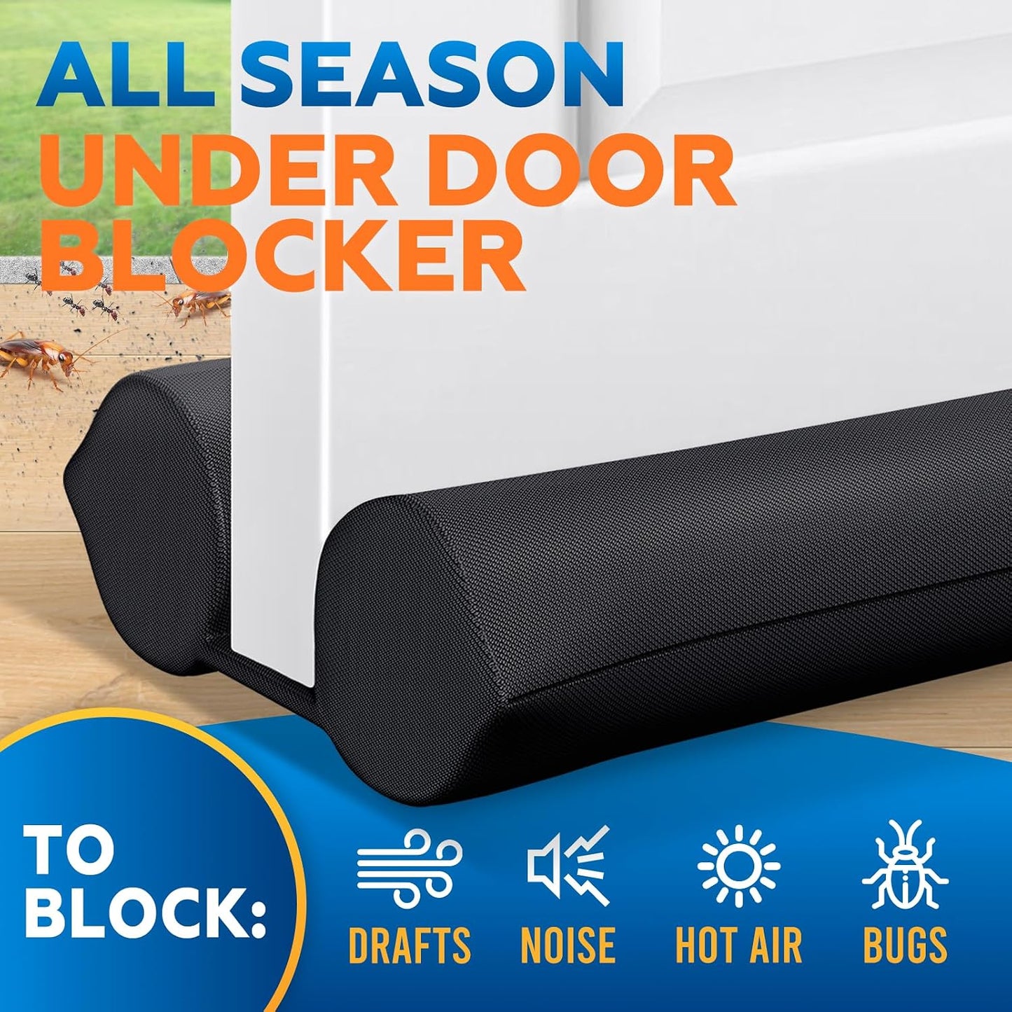 Comfyanno Under Door Draft Stopper - Bottom Door Gap Filler & Seal - Fits 30” to 36” Door, Double Side Block Noise, Sound, Air, Bugs, Dust, Easy to Install, No Adhesive, Black