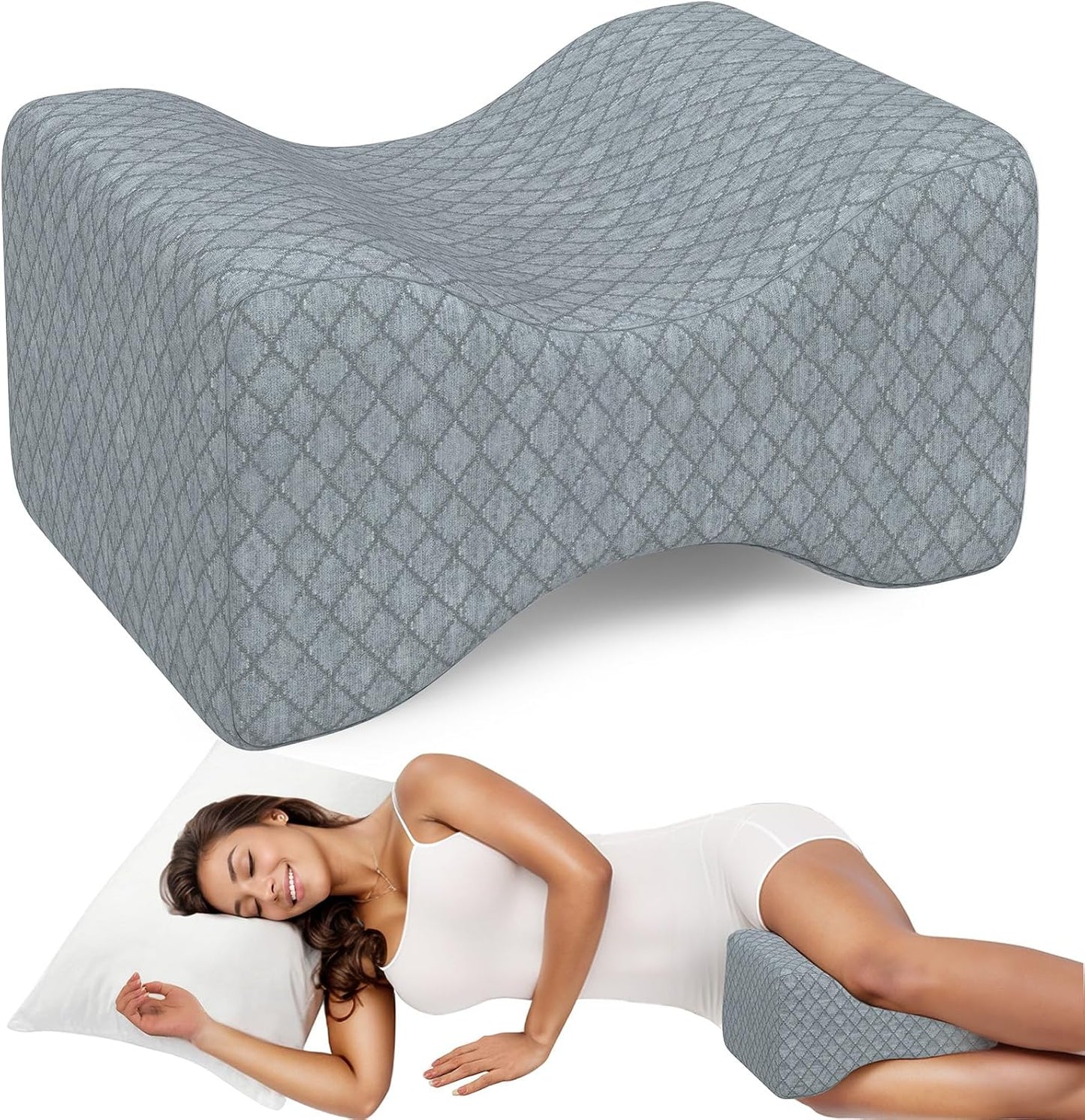 TranquilRelax Knee Pillow for Side Sleepers, Leg Pillow for Side Sleeping | Smooth Pillow for Spine Aligning, Comfortable Memory Foam Pillow for Hip, Back, Sciatica, Knee, Joints Pain (White)