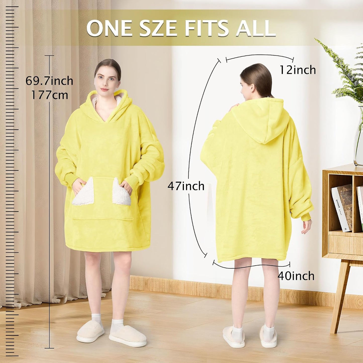 Wearable Blanket Hoodie, Oversized Sherpa Fleece Sweatshirt Blanket with Giant Hood Pocket and Sleeves for Adult, Warm & Cozy Grey Blanket Gifts for Women