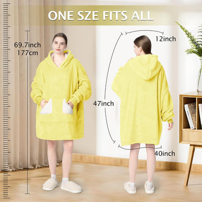 Wearable Blanket Hoodie, Oversized Sherpa Fleece Sweatshirt Blanket with Giant Hood Pocket and Sleeves for Adult, Warm & Cozy Grey Blanket Gifts for Women