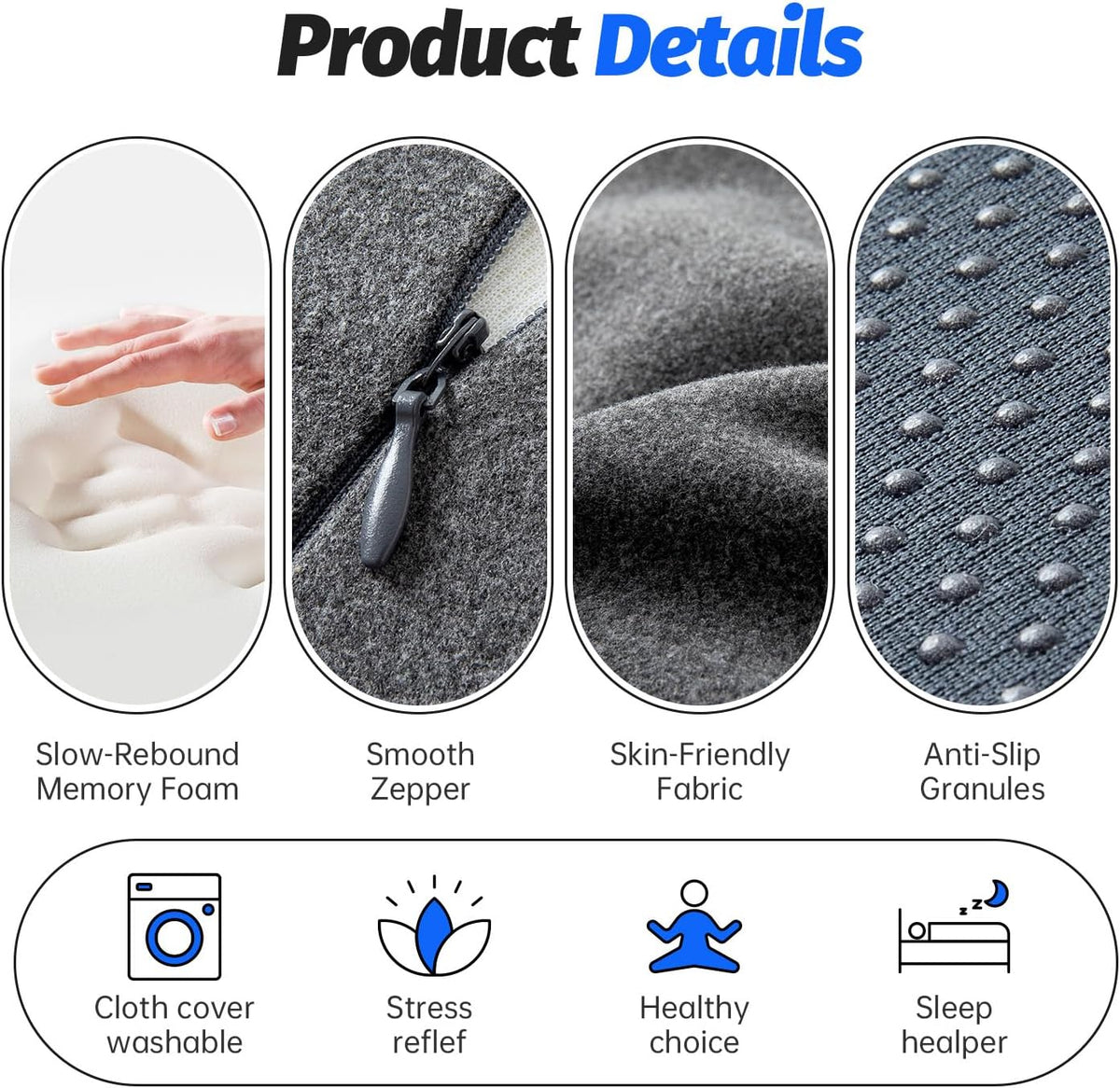 Memory Foam 27 Degree Wedge Pillow, Reading Sofa Back Support Lumbar Pillow for Couch & Bed, for Couples, for Sitting Up in Bed, Acid Reflux & Back Discomfort Relief, Removable Washable Cover, Gray