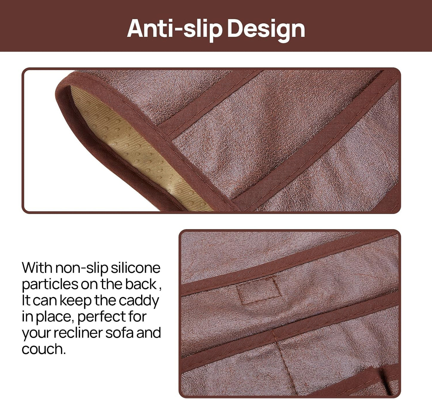 Teniux Remote Control Holder GRS Certified Armrest Organizer with 6 Pockets for recliner couch sofa, Recycled Material Armchair Caddy for Smart Phone, Book, Magazines, Ipad(Brown)