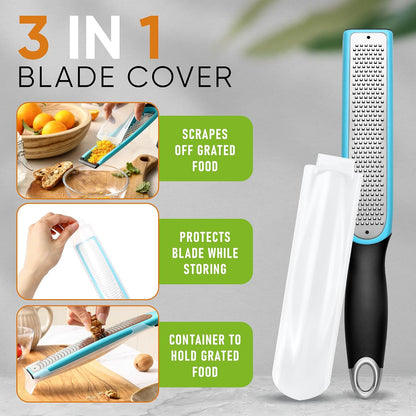 Spring Chef Stainless Steel Lemon Zester - Garlic & Ginger Grater - Gray | Premium Zester with Blade Cover, Cheese Grater with Handle for Parmesan, Nutmeg, Lime - Durable Citrus Zester, Fine Shred