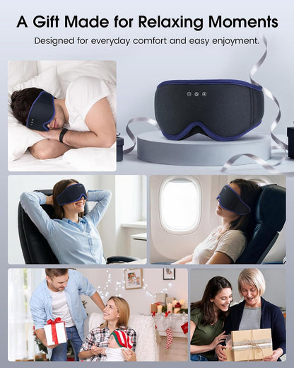 MUSICOZY Sleep Mask Bluetooth Headphones Eye Masks for Sleeping Headphone | 3D Wireless EyeMasks for Side Sleepers, 14-Hour Playtime, Ultra-Soft Breathable, Ultra-Thin Stereo Speakers for Women Men