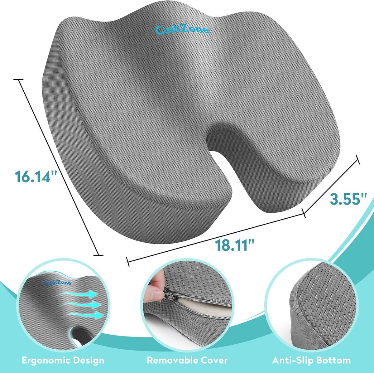 Gel Seat Cushion, Cooling Memory Foam Cushion for Office Chair, Black