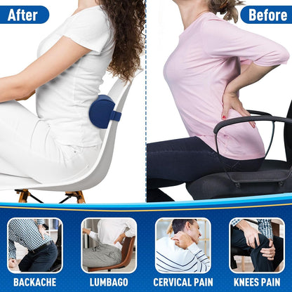 CushZone Lumbar Roll Support Pillow, Memory Foam Back Cushion, Black