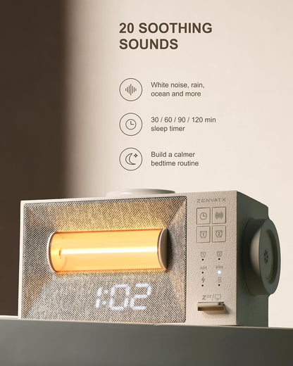 Sound Machine Alarm Clock with Wireless Charger for Bedroom, Hotel