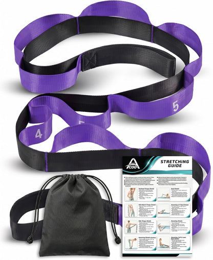 Acozycoo Stretching Strap with Loops for Physical Therapy,Knee,Calf,Back | Yoga Strap for Stretching,Non-Elastic Stretch Band,Rehab,Pilates,Flexibility Training,Hamstring,Leg Lifter,Fascia,Leg,Hip